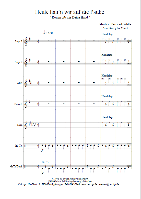 Heute hau´n wir auf die Pauke "Komm gib mir Deine Hand"